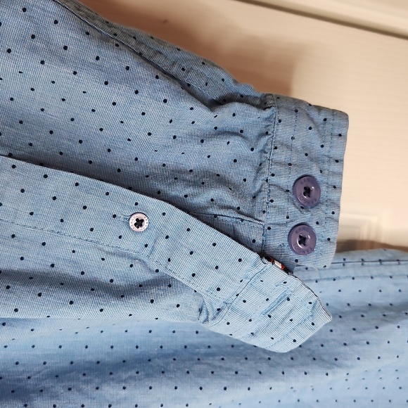 Kangol blue longsleeve polka dot band collar button-up shirt size large - Picture 2 of 9